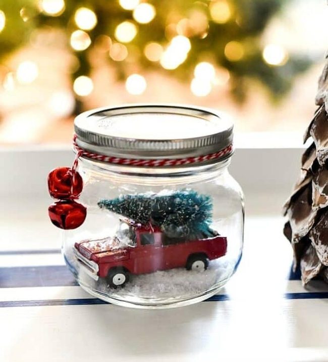 Vintage Truck Inside Snowy Glass Jar