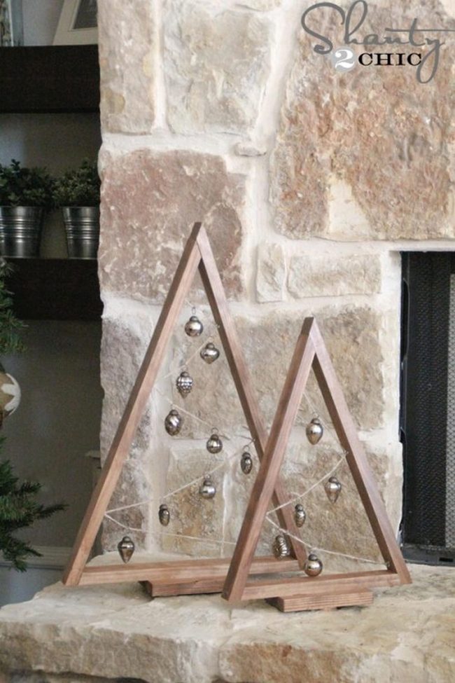 Silver Ornaments On Stone Fireplace