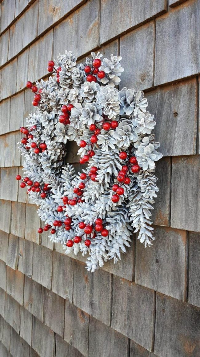 Red And White Pine Cone Wreath