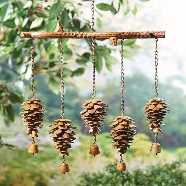 Wooden Pinecones With Golden Bells