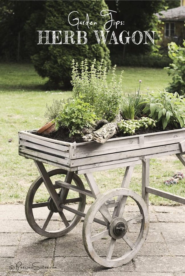 Wooden Wagon Herb Garden
