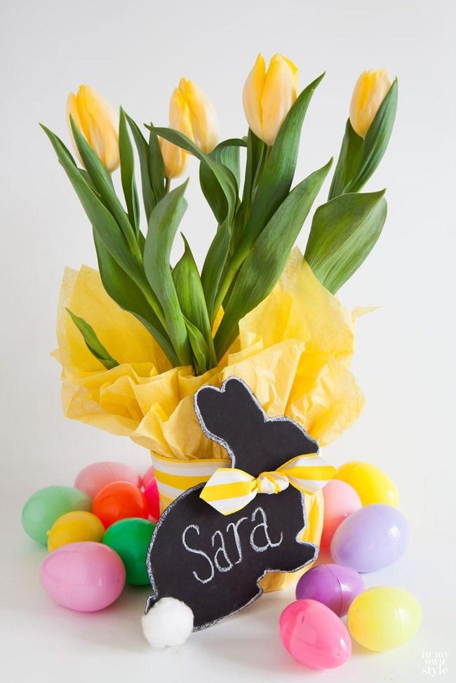 Black Bunny Yellow Tulips Spring