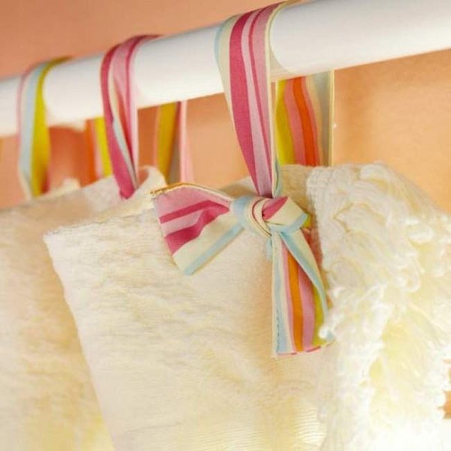 Cream Curtains Striped Ribbon Bows
