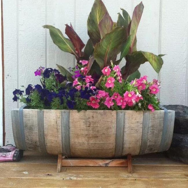 Aged Wood Barrel Planter