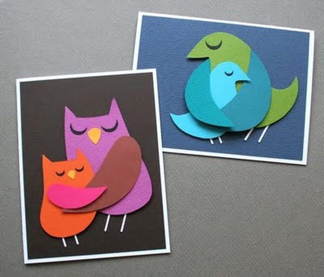 Purple Orange Paper Owls Embracing