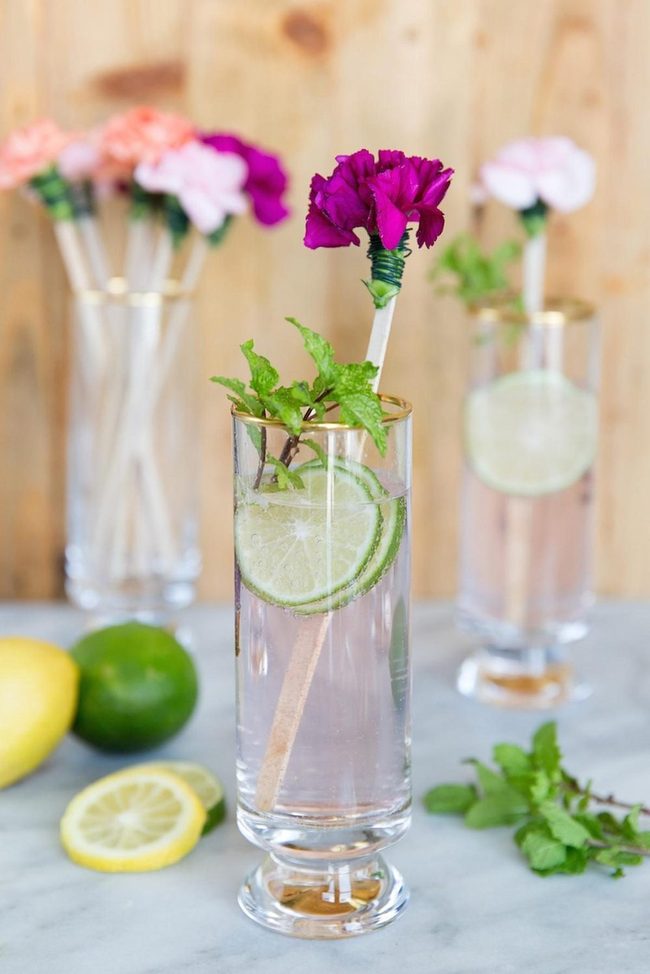 Citrus Mint Cocktails With Floral Garnish