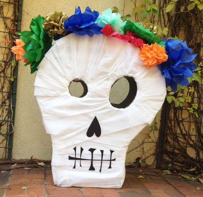 Skull With Colorful Paper Flowers