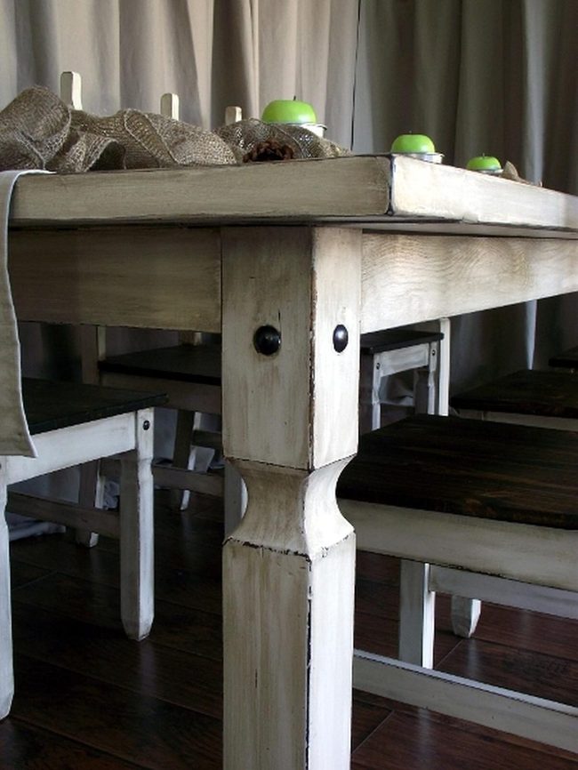 Aged Wood Table With Green Accents