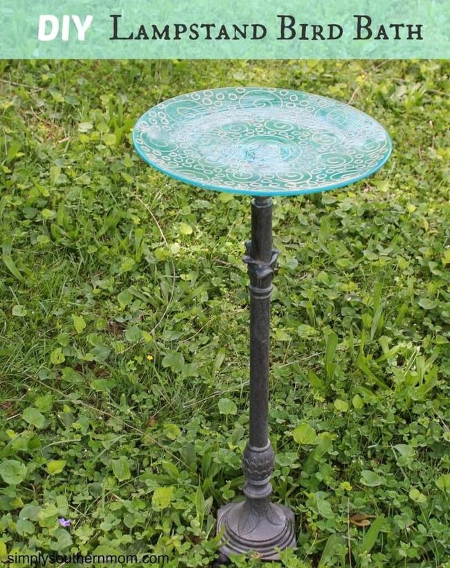 Upcycled Lamp Stand Bird Bath