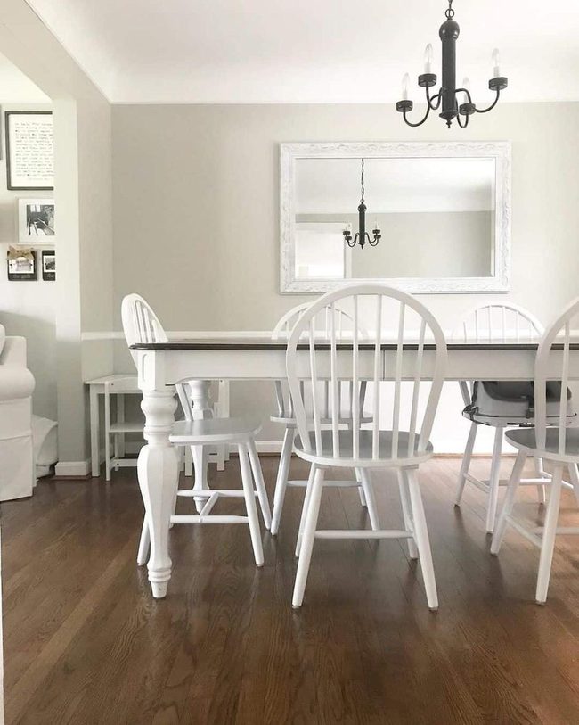 White Windsor Chairs, Dark Wood Floors