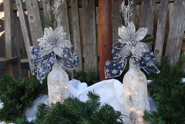 Glowing Snow-Wrapped Wine Bottles