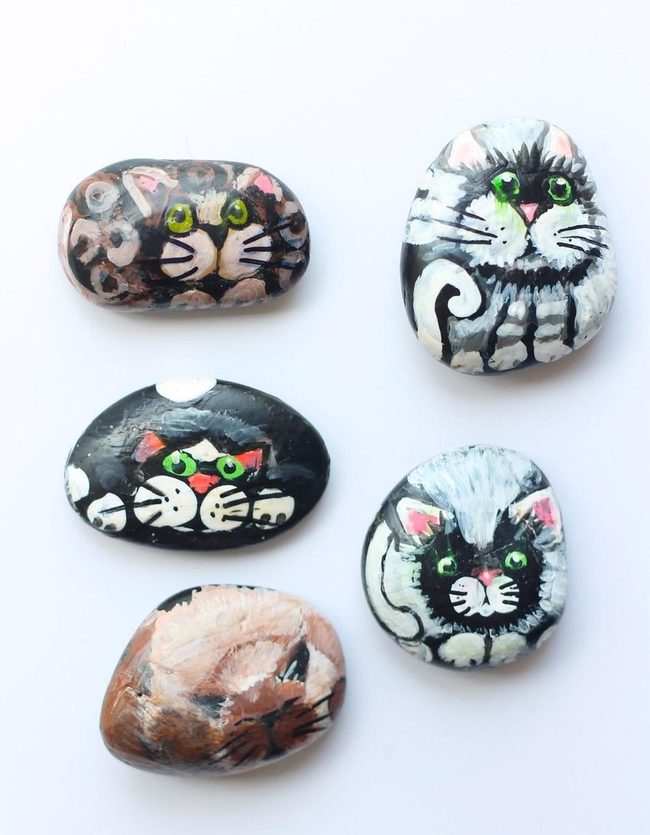 Green-Eyed Painted Cat Rocks
