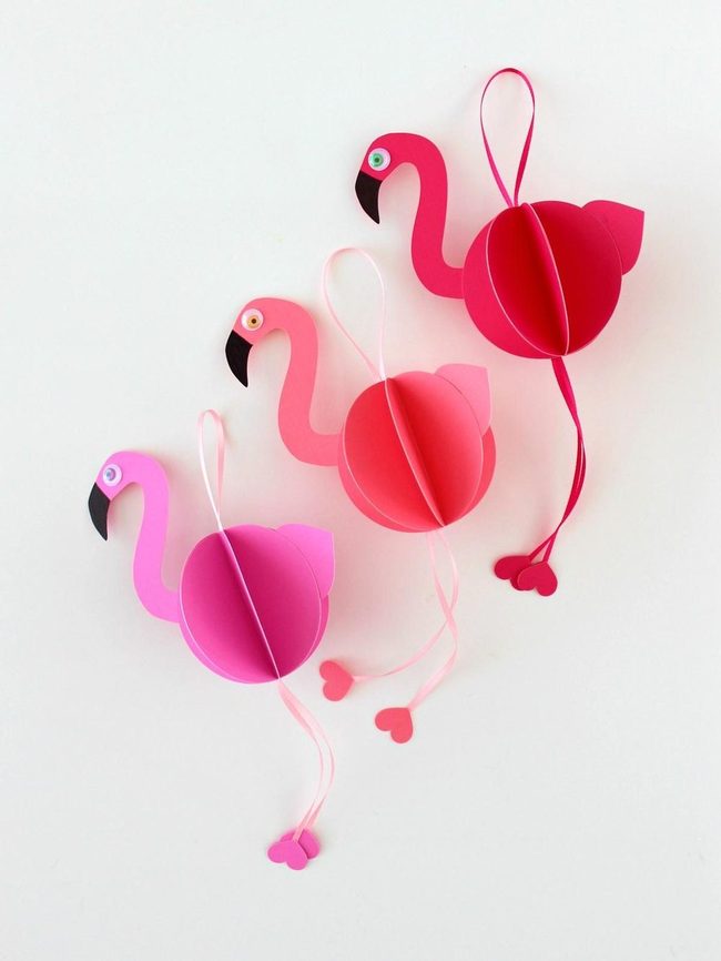 Pink Layered Paper Flamingos