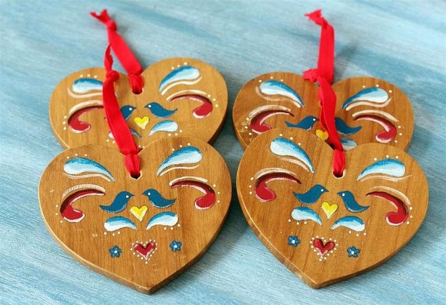 Wooden Hearts With Blue Birds