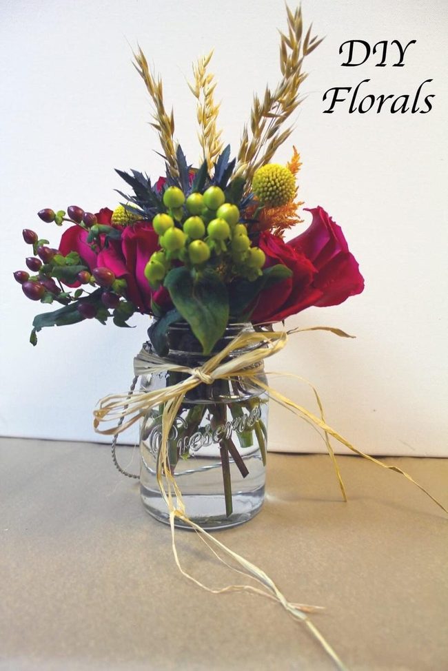 Mason Jars With Natural Raffia Detail