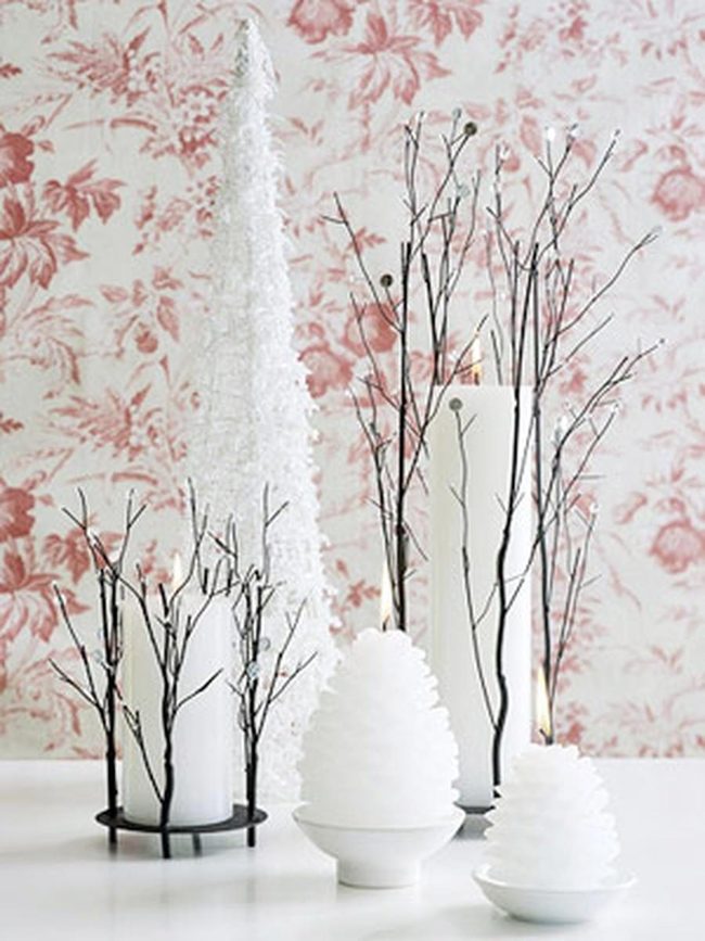 Black Branches, Pink Florals, White Trees