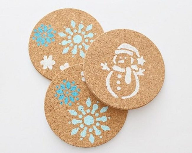 Snowflake Cork Coasters Winter White