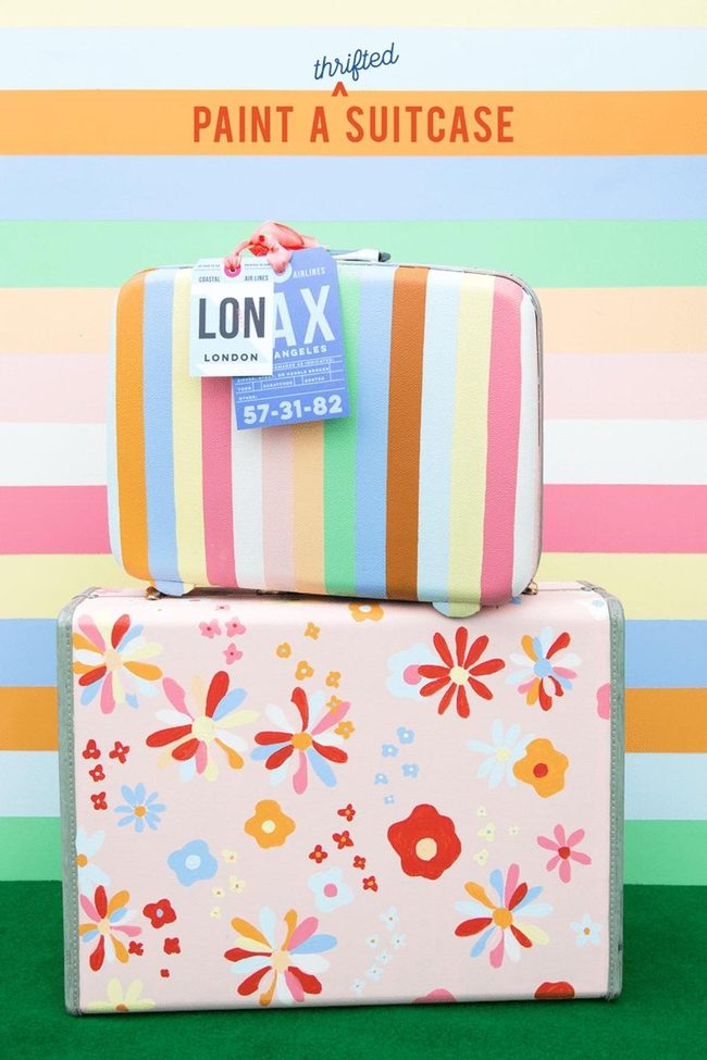Striped Suitcases Stacked Bright