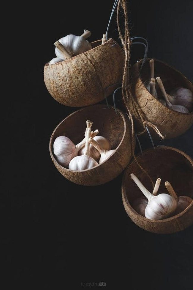 Brown Coconut Shell Produce Holders
