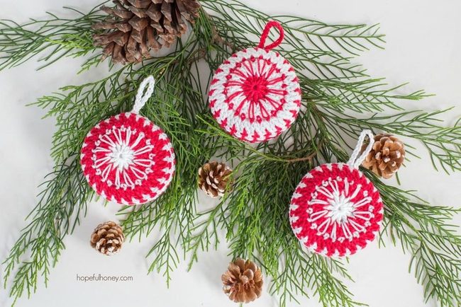 Red And White Yarn On Pine