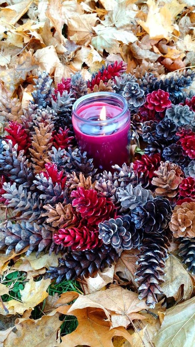 Maine Pinecone Wreath With Cranberry Candle