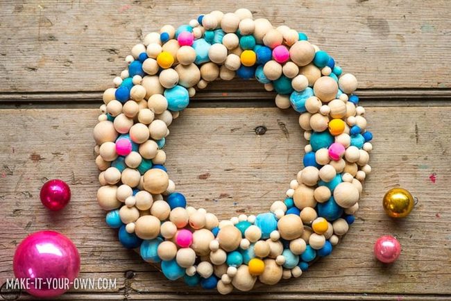 Pink And Gold Wooden Bead Wreath