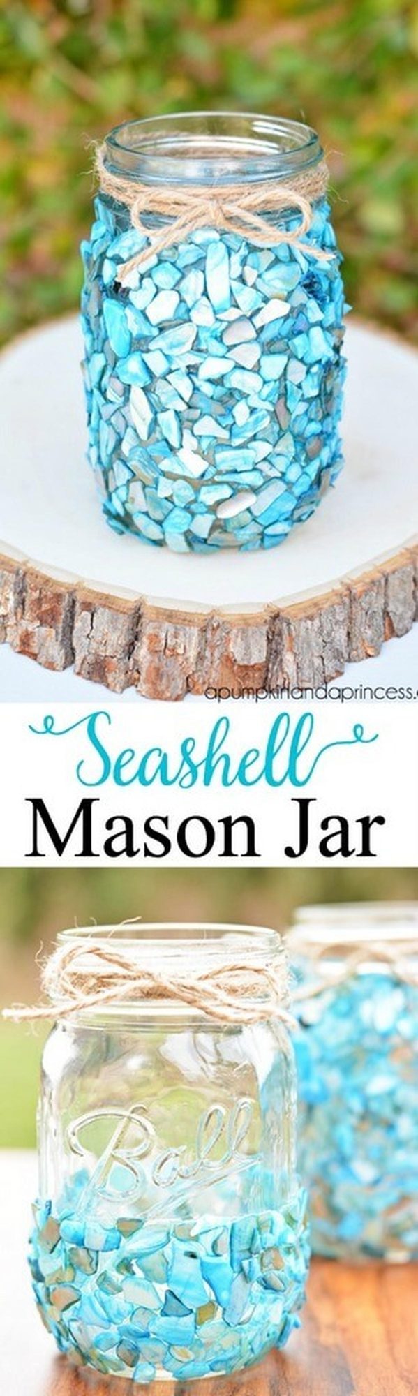 Seashell-Covered Mason Jar