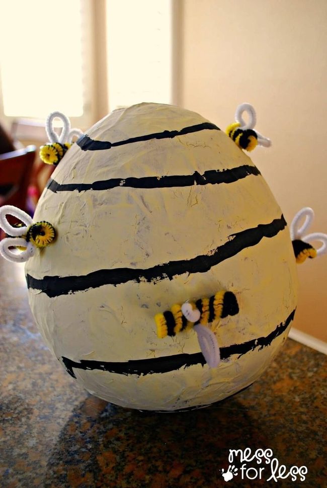 Papier-Mâché Beehive With Pipe Cleaner B