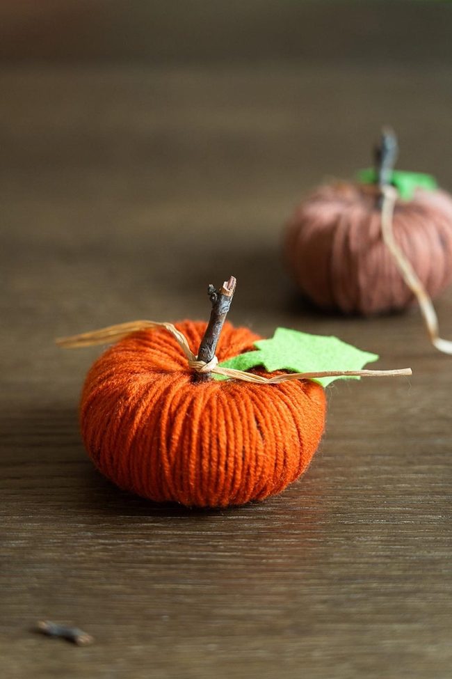 Orange Yarn Pumpkins With Twigs