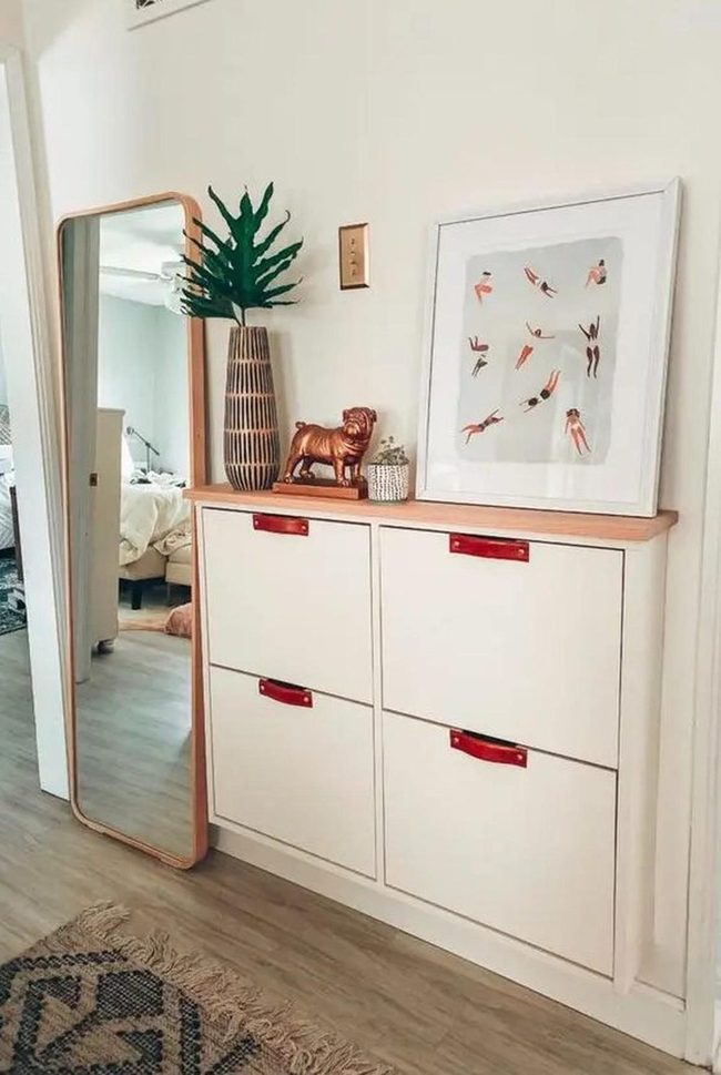 White Cabinets Red Handles Statement