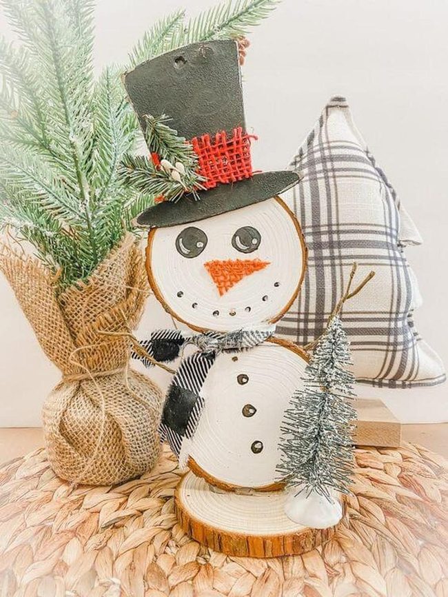 Wooden Snowman Orange Nose