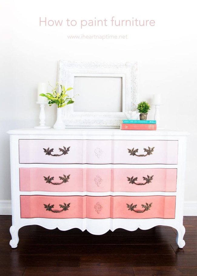 Pink Gradient Dresser, Dark Wood Floor