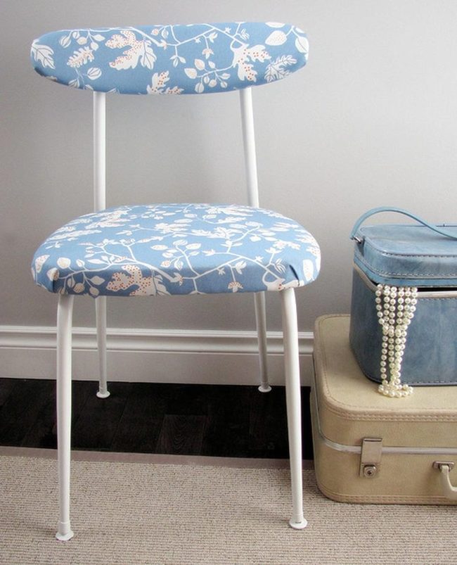 Blue Floral Chair White Legs