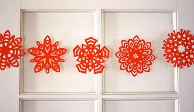 Red Paper Snowflake Cutouts