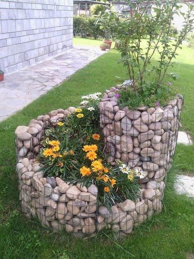 Curved Stone Beds, Blooming Flowers