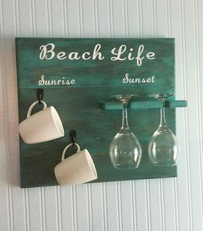 Ocean Blue Wooden Mug Hooks