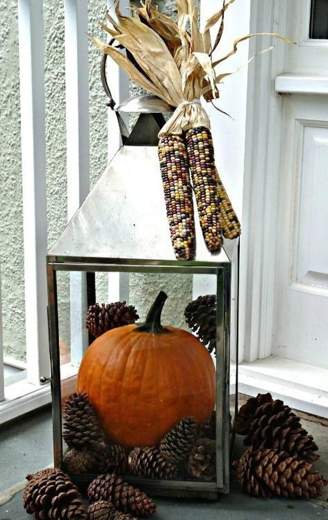 Orange Pumpkin In Silver Lantern
