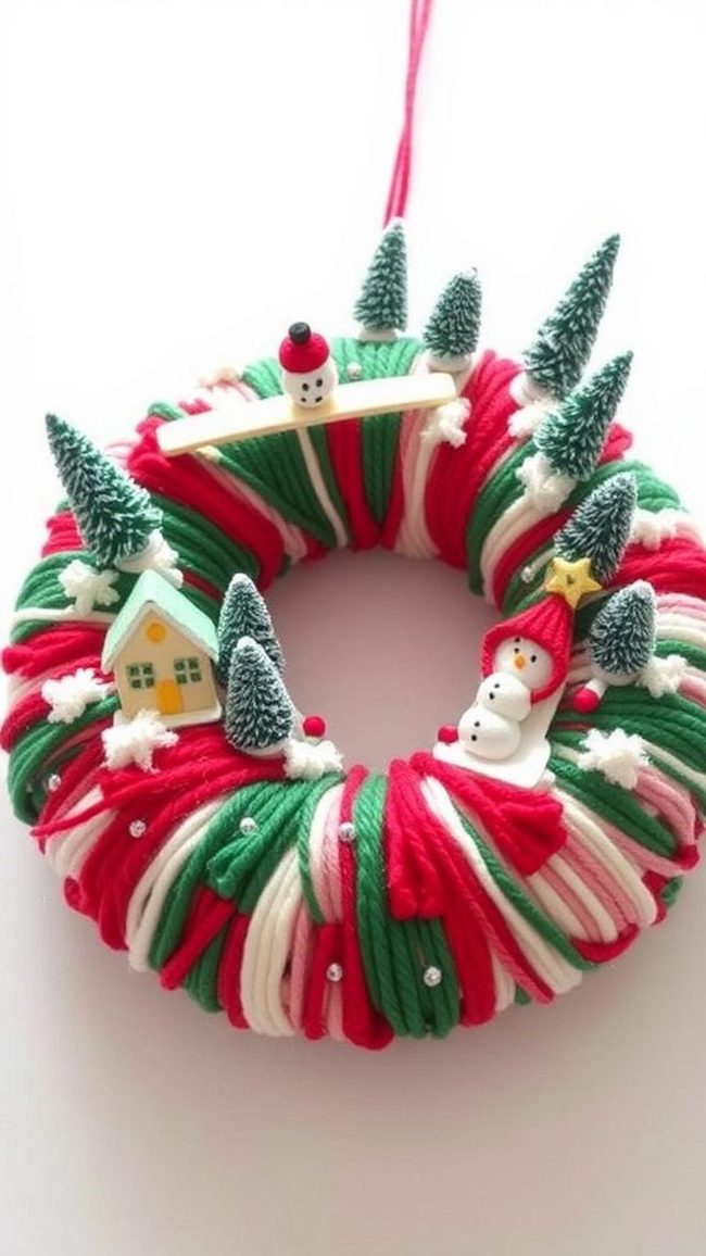 Yarn-Wrapped Village Houses Wreath