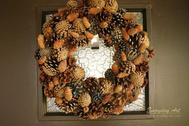Dark Doors, Brown Pinecone Wreaths