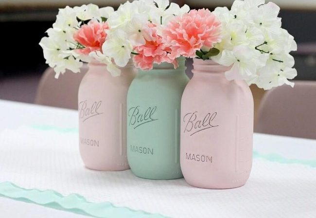 Pastel Flowers In Glass Jars
