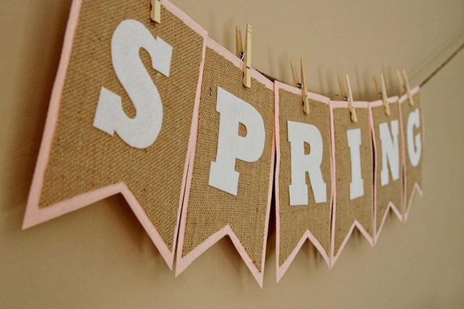 Burlap Spring Banner Pink Flags