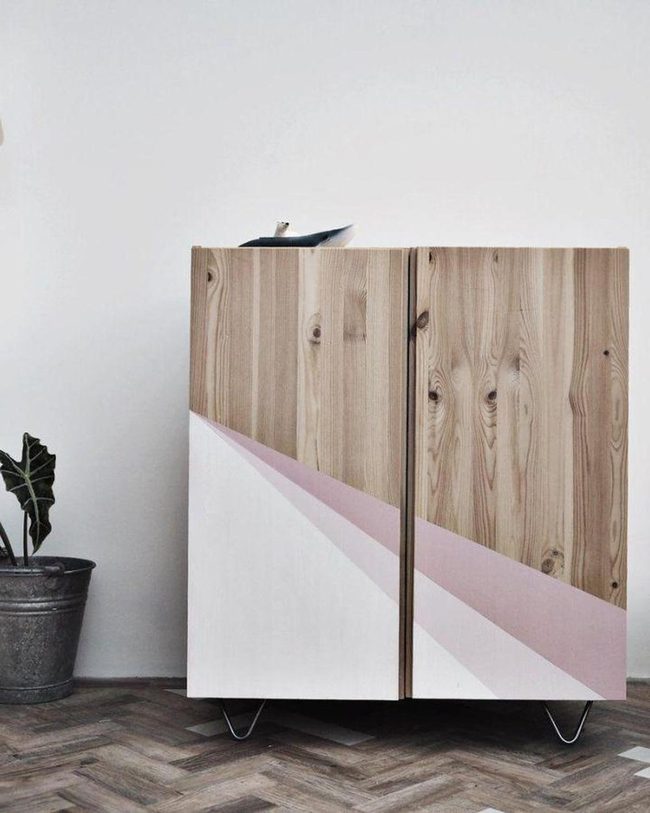 Muted Pink Diagonal Teak Cabinet