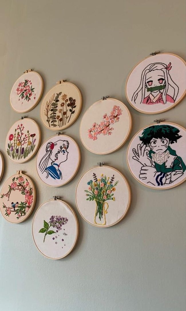 Embroidered Hoops, Green Wall Gallery
