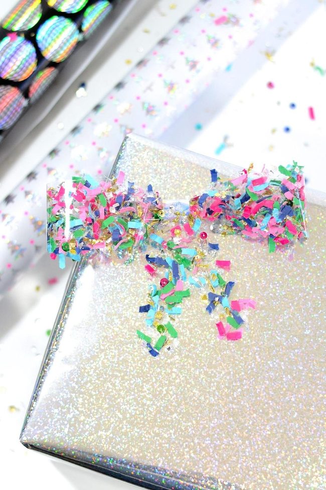Silver Gift With Confetti Sparkle