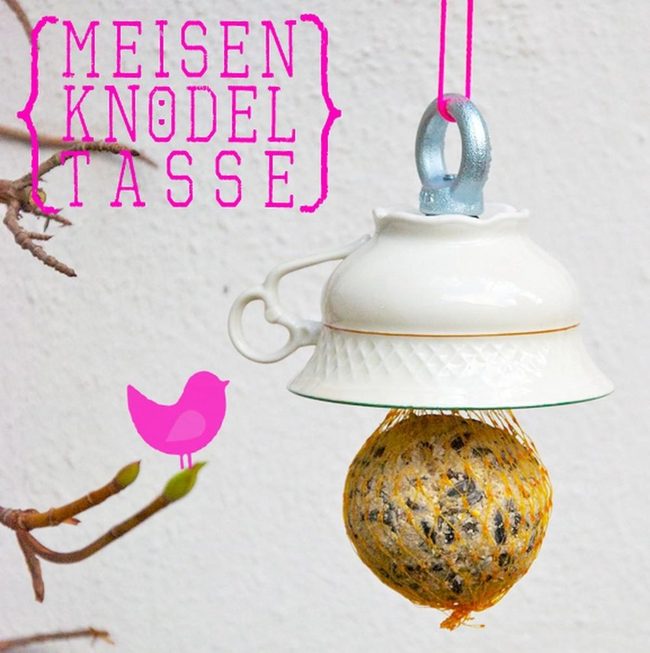 Pink String Teacup Bird Feeders