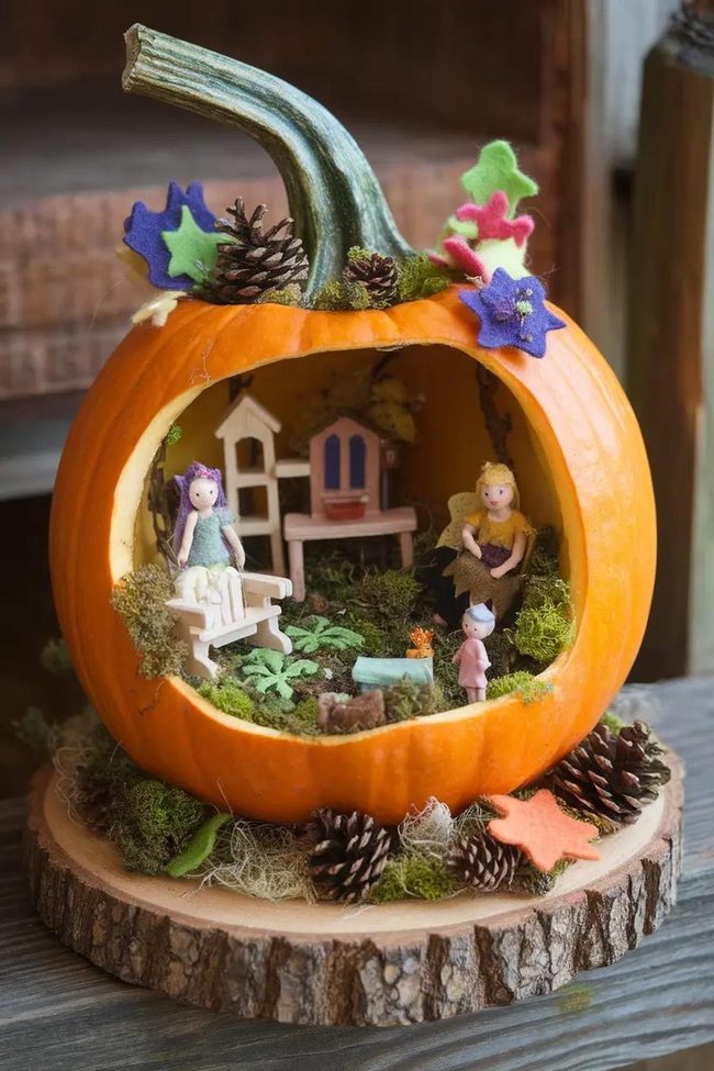 Orange Hollowed Pumpkin Fairy Homes