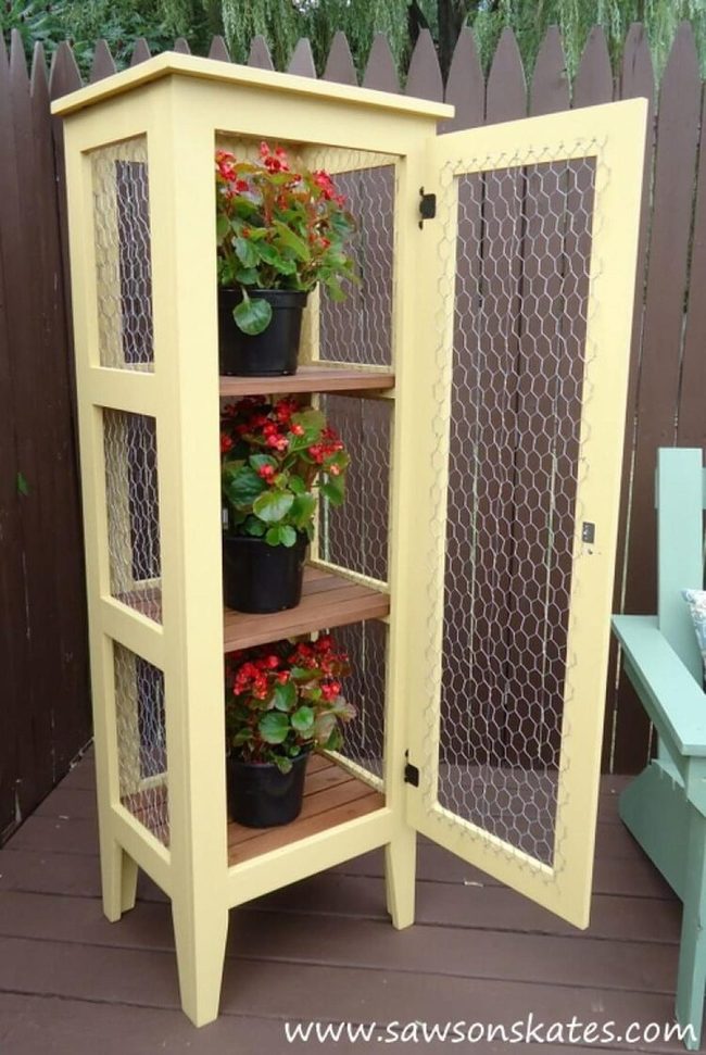 Chicken Wire Wood Cabinet Display
