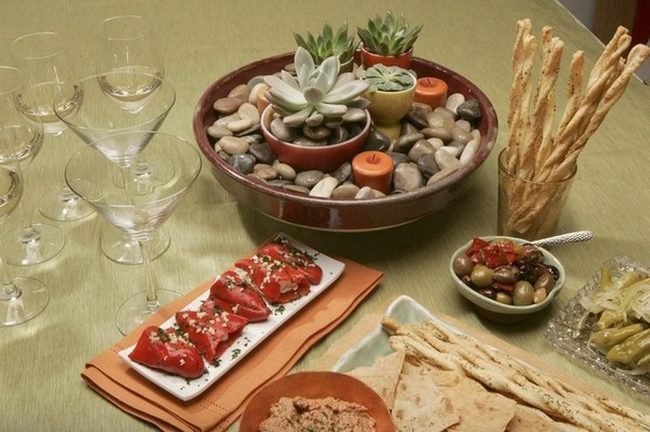 Crispy Breadsticks, Red Peppers, Green Table