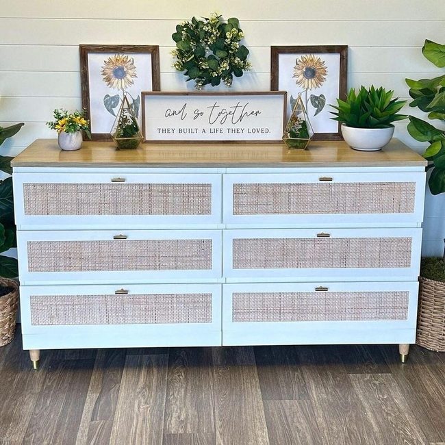 Woven Rattan Blue Dresser