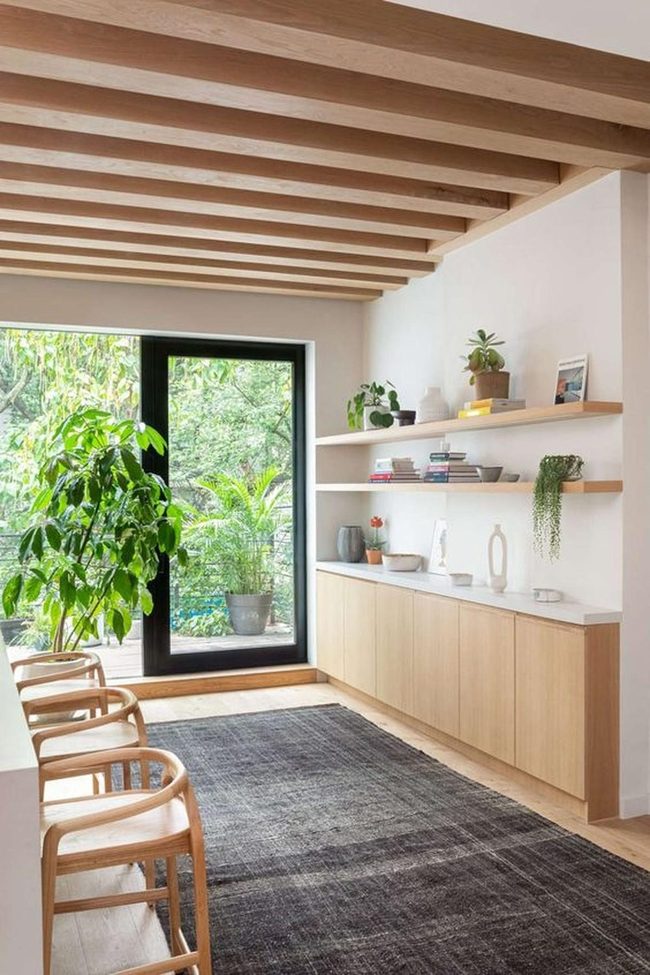 Natural Wood Beams And Green Plants